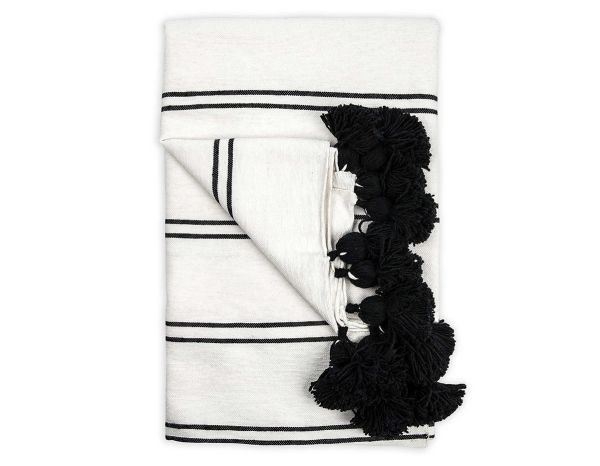 Produit Plaid rayé noir à pompons